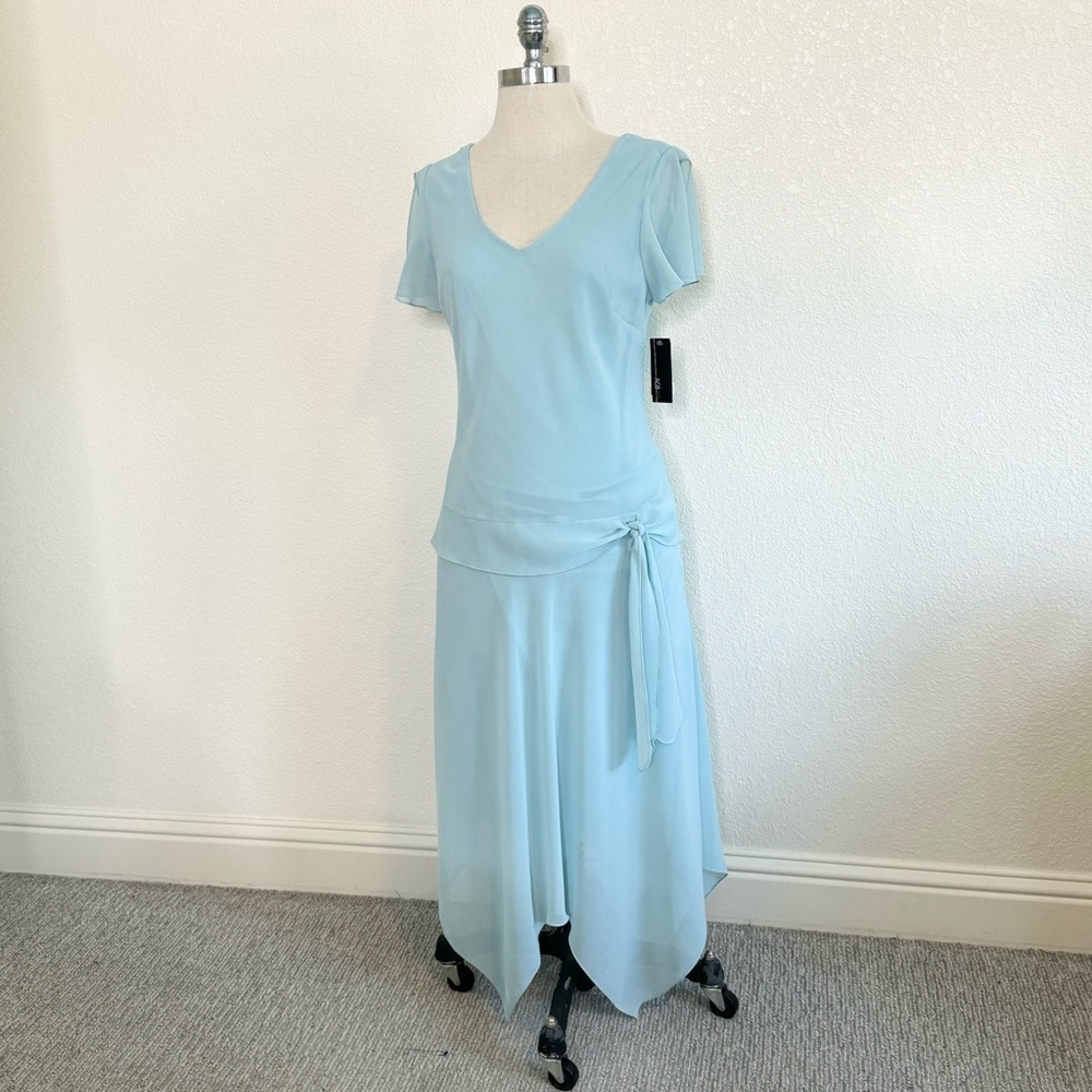 AGB‎ Aqua Drop Waist Handkerchief  Hem Midi Dress Wedding Mother of Bride